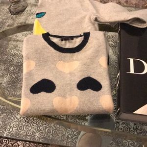 Heathered heart sweater with navy ring neckline